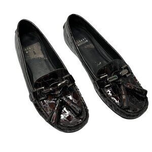 Stuart Weitzman Women's Rascal Patent Leather Croc Embossed tasseled Loafers 6